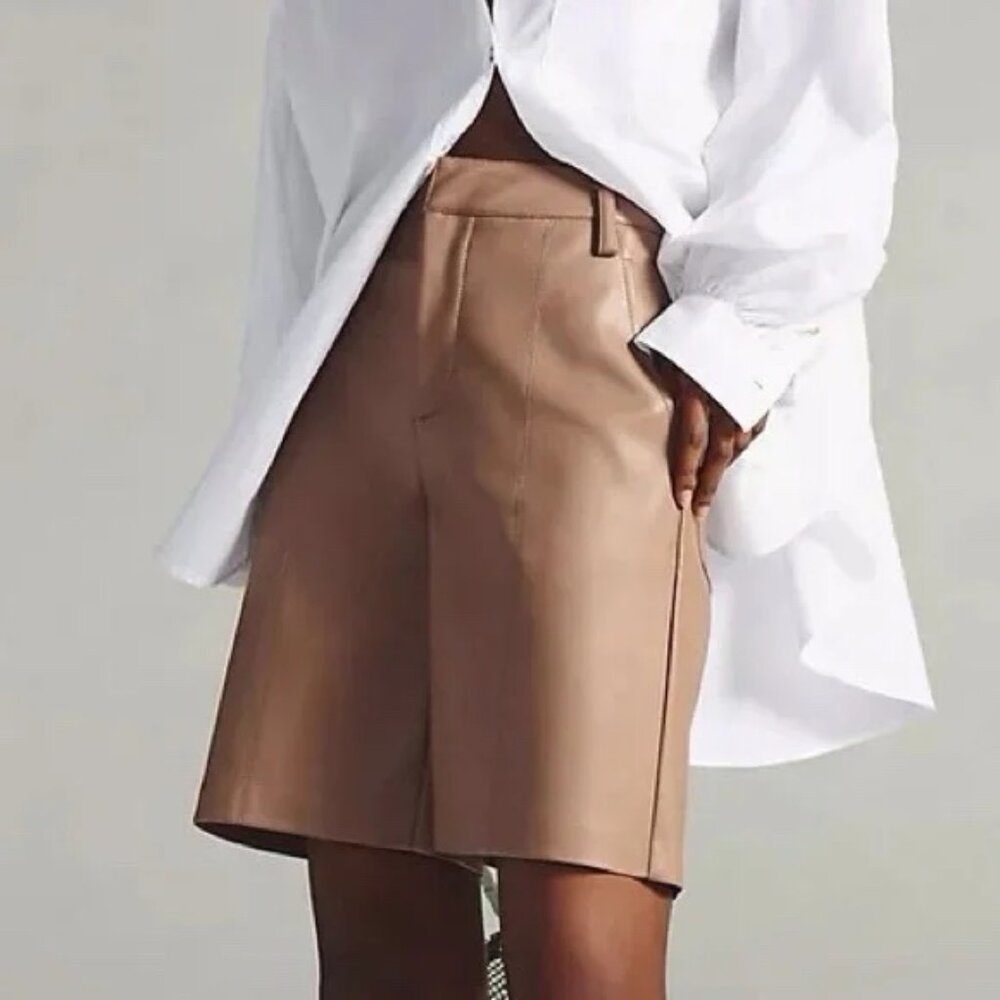 NEW Anthropologie Matt & Nat Tan Vegan Leather High Waisted Shorts Size 2